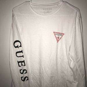 Guess Mens Logo Long Sleeve T-Shirt - White